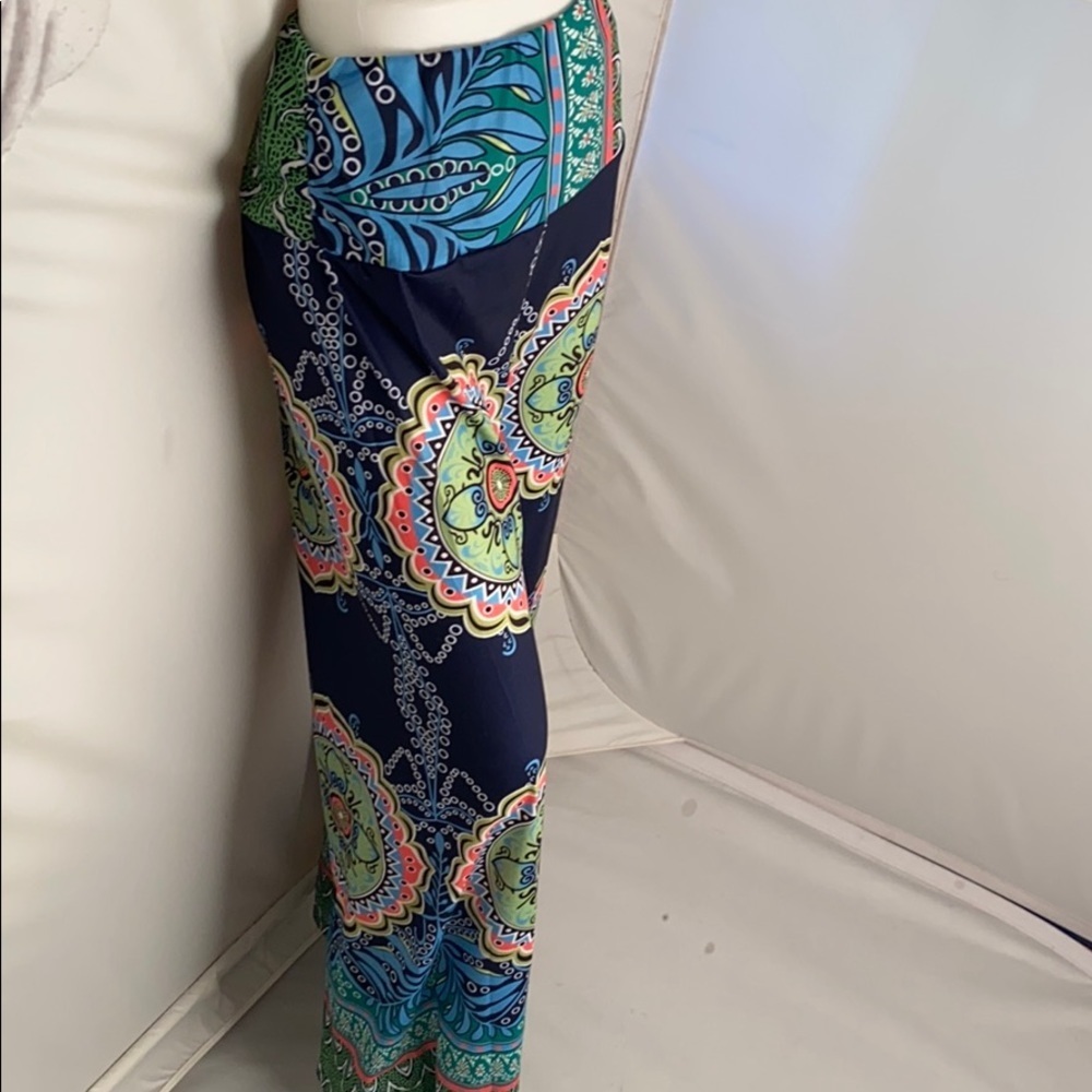 Multicolor navy blue pattern stretch palazzo pant… - image 2